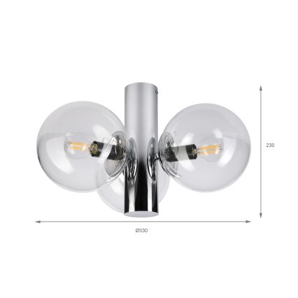 Plafonieră SFERIO, 3x E14, 5W, 230V, crom lucios/sticlă transparentă