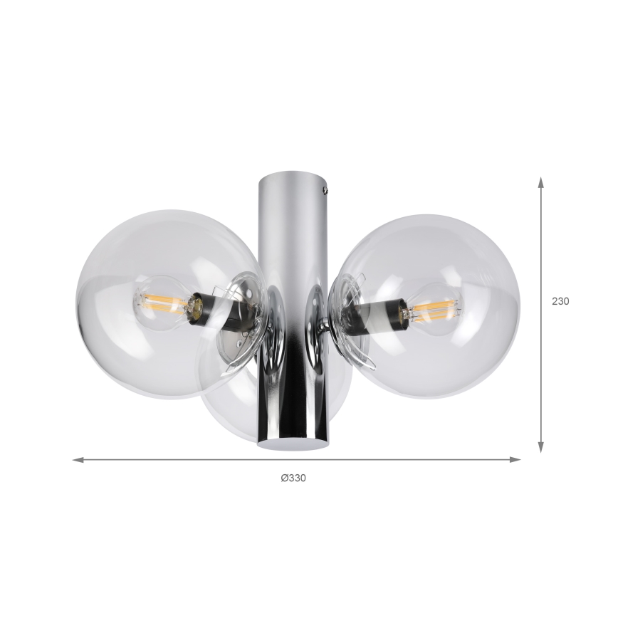 Plafonieră SFERIO, 3x E14, 5W, 230V, crom lucios/sticlă transparentă