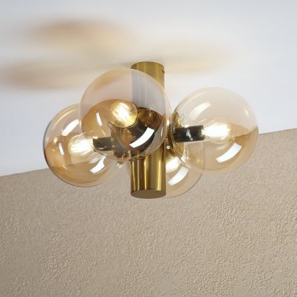 Plafonieră SFERIO, 4x E14, 5W, 230V, alamă/bej fumuriu