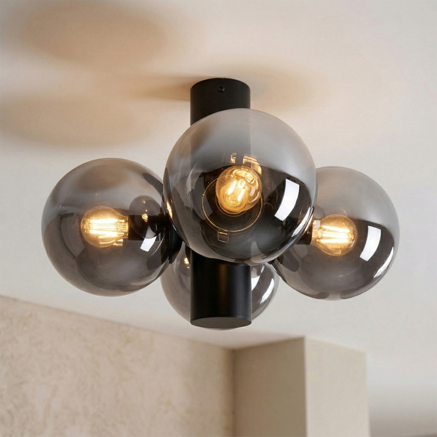 Plafonieră SFERIO, 4xE14/5W/230V, negru/sticlă fumurie