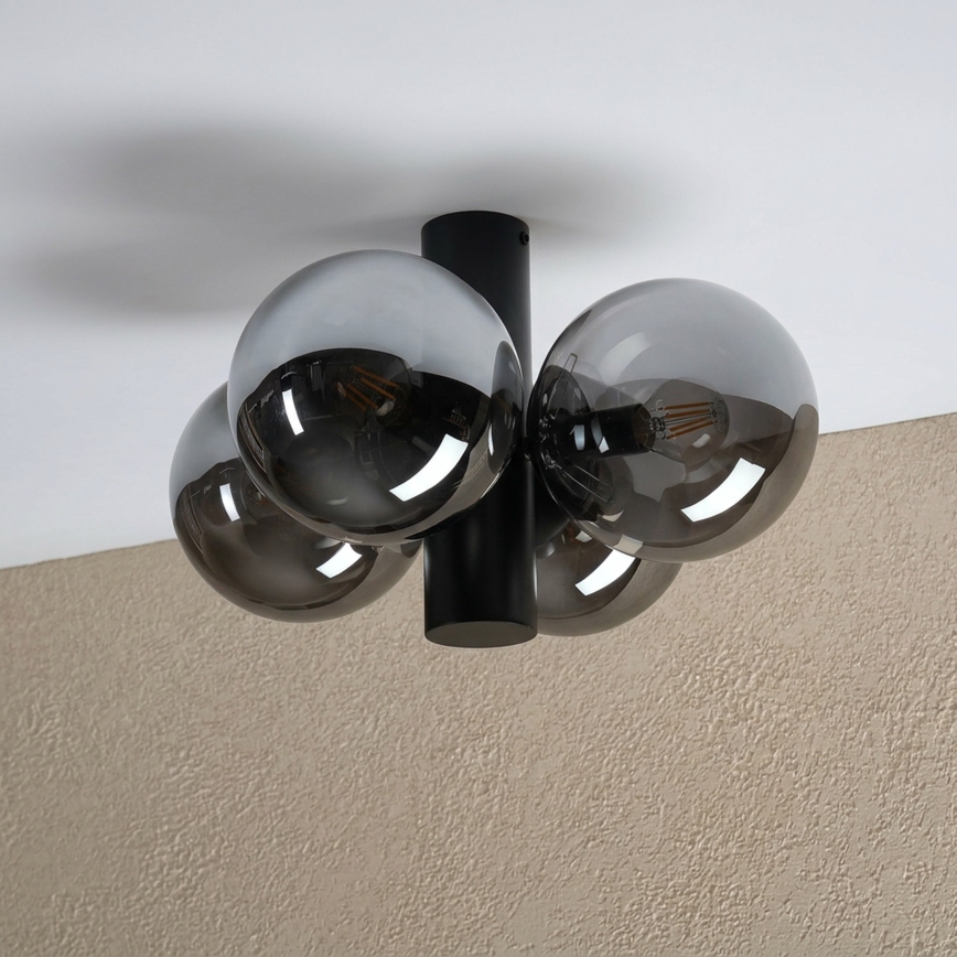 Plafonieră SFERIO, 4xE14/5W/230V, negru/sticlă fumurie
