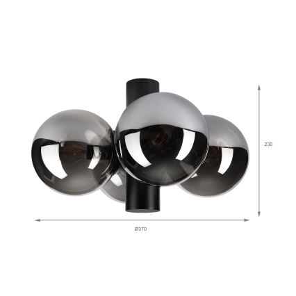 Plafonieră SFERIO, 4xE14/5W/230V, negru/sticlă fumurie