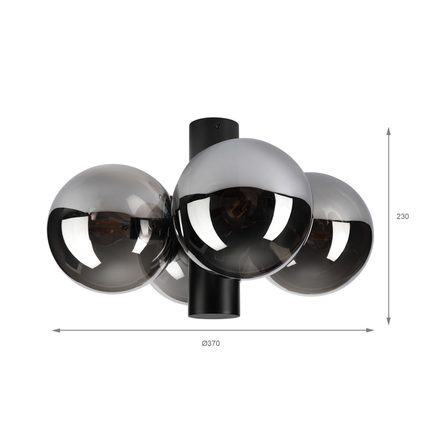 Plafonieră SFERIO, 4xE14/5W/230V, negru/sticlă fumurie
