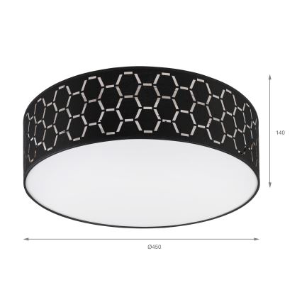 Plafonieră ULLE, 2x E27, 15W, 230V, Ø45 cm, neagră
