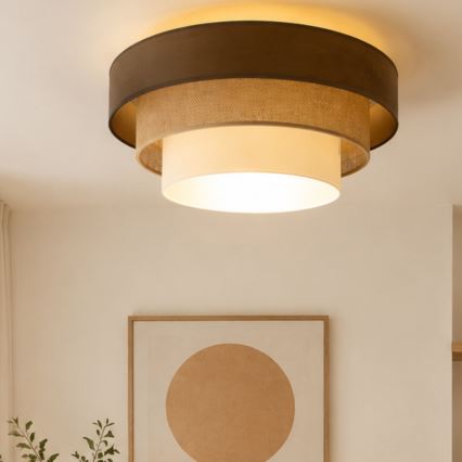 Plafonieră WENTA, 1x E27/60W/230V, Ø 50 cm, maro/jută/bej