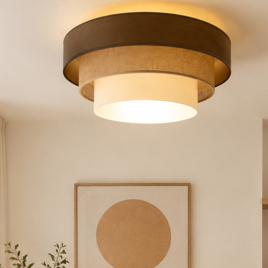 Plafonieră WENTA, 1x E27/60W/230V, Ø 50 cm, maro/jută/bej