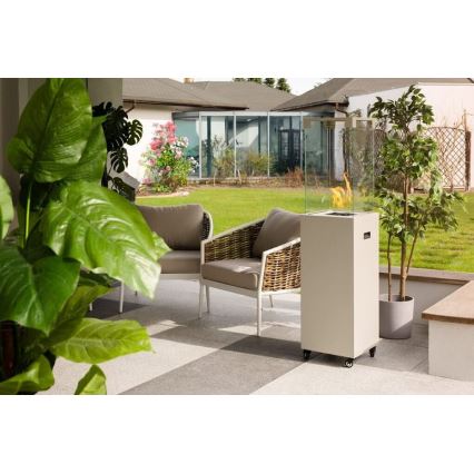 Planika - Șemineu pe gaz pentru exterior 142x36 cm 8kW 1xAAA alb + husă de protecție