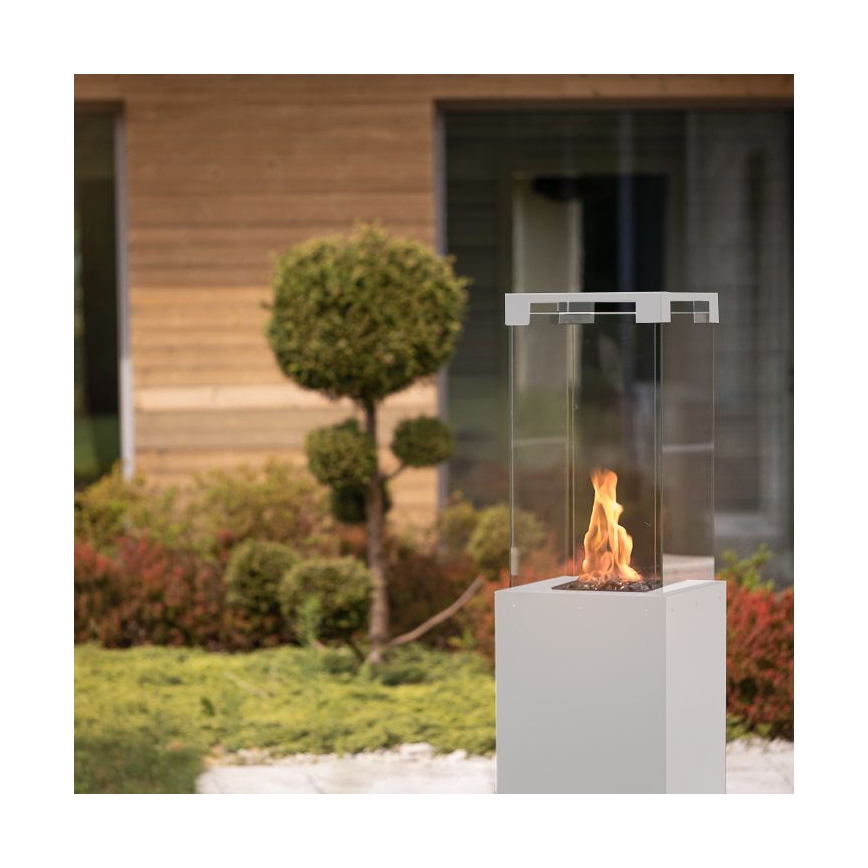 Planika - Șemineu pe gaz pentru exterior 142x36 cm 8kW 1xAAA alb + husă de protecție