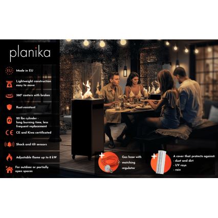 Planika - Șemineu pe gaz pentru exterior 142x36 cm 8kW 1xAAA gri + husă de protecție