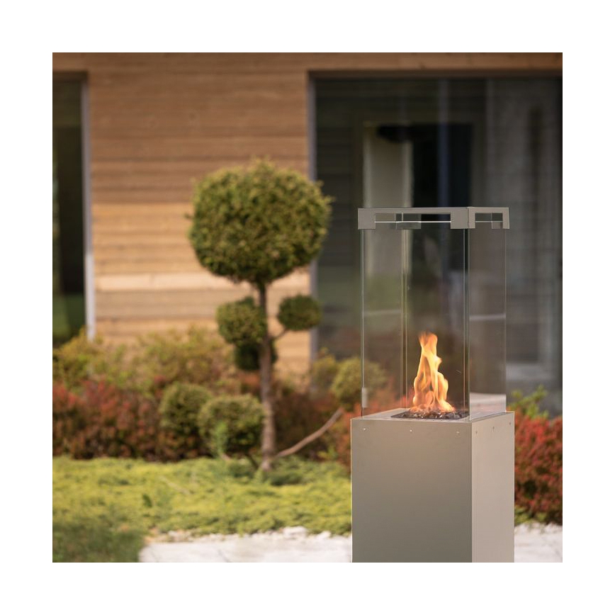 Planika - Șemineu pe gaz pentru exterior 142x36 cm 8kW 1xAAA gri + husă de protecție
