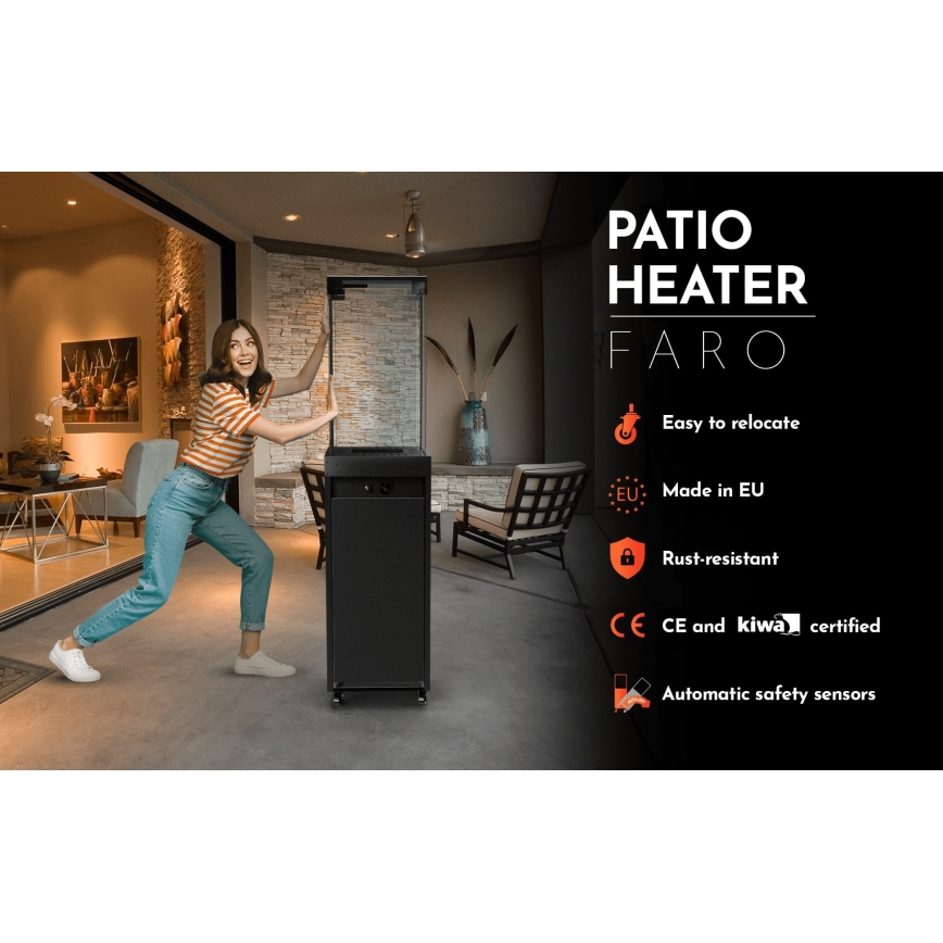 Planika - Șemineu pe gaz pentru exterior 142x36 cm 8kW 1xAAA negru + husă de protecție