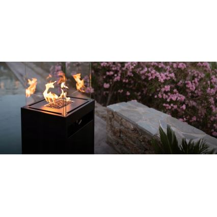 Planika - Șemineu pe gaz pentru exterior 142x36 cm 8kW 1xAAA negru + husă de protecție