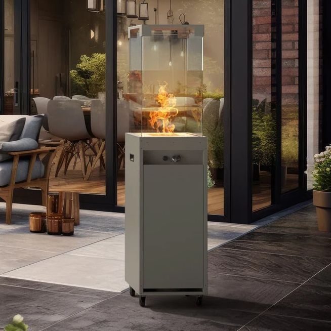 Planika - Șemineu pe gaz pentru exterior 142x36 cm 8kW 1xAAA gri + husă de protecție