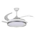 PLAVE Plafonieră LED cu ventilator, dimabilă, 36W, 230V, 3000–6500K, argintiu/alb + telecomandă