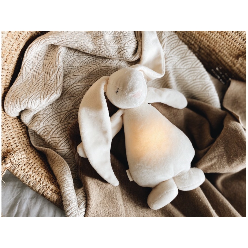 Pluș de îmbrățișat cu sunete și lumină Moonie iepuraș 2.0 organic sand