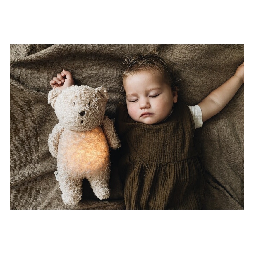 Pluș de îmbrățișat cu sunete și lumină Moonie ursuleț organic honey natur