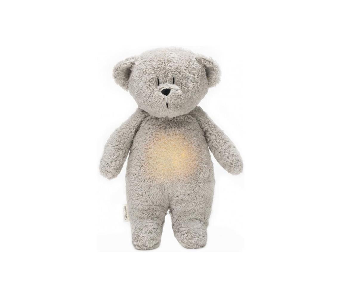 Pluș de îmbrățișat cu sunete și lumină ursuleț organic grey natur Moonie