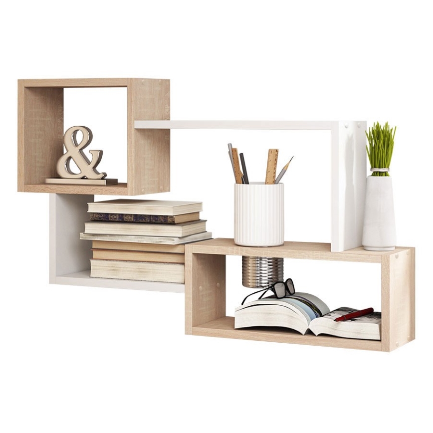Poliță de perete TRIO 87x54x18 cm stejar sonoma/alb