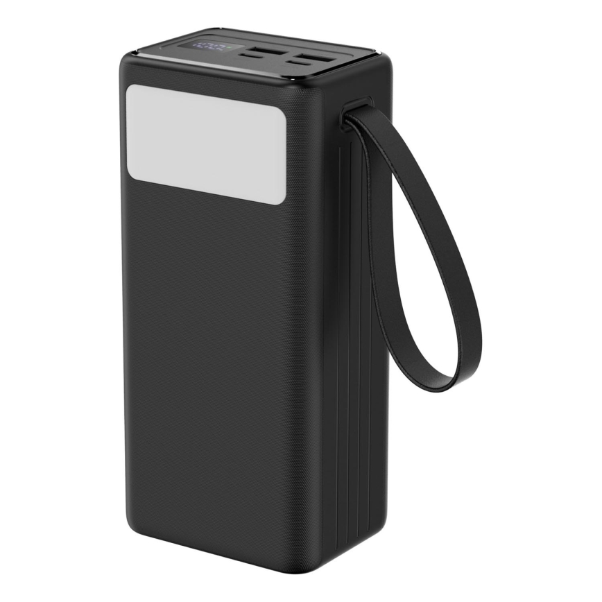 Power Bank 40000 mAh 65W Power Delivery, 2x USB-A + 2x USB-C, lanternă LED și cablu USB-C 1m, negru