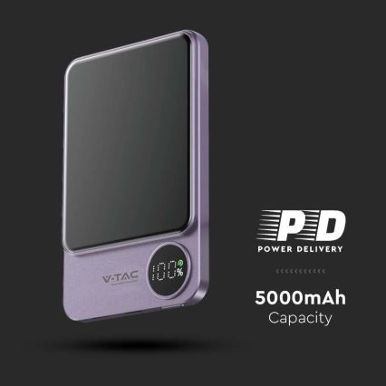 Power Bank cu ecran și încărcare wireless Power Delivery 5000mAh/20W/5V violet