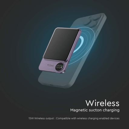 Power Bank cu ecran și încărcare wireless Power Delivery 5000mAh/20W/5V violet