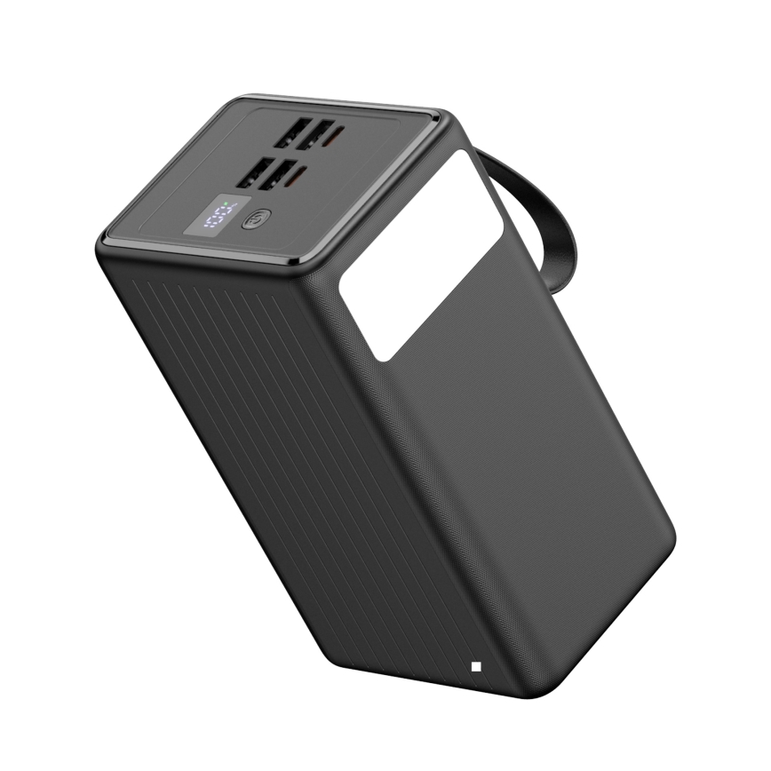 Power Bank 70000 mAh 20W Power Delivery, 4x USB-A + 2x USB-C, lanternă LED și cablu USB-C 1m, negru