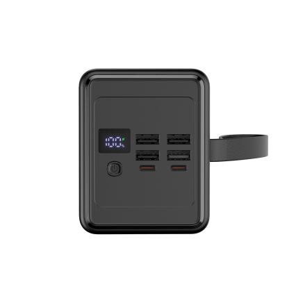 Power Bank 70000 mAh 20W Power Delivery, 4x USB-A + 2x USB-C, lanternă LED și cablu USB-C 1m, negru