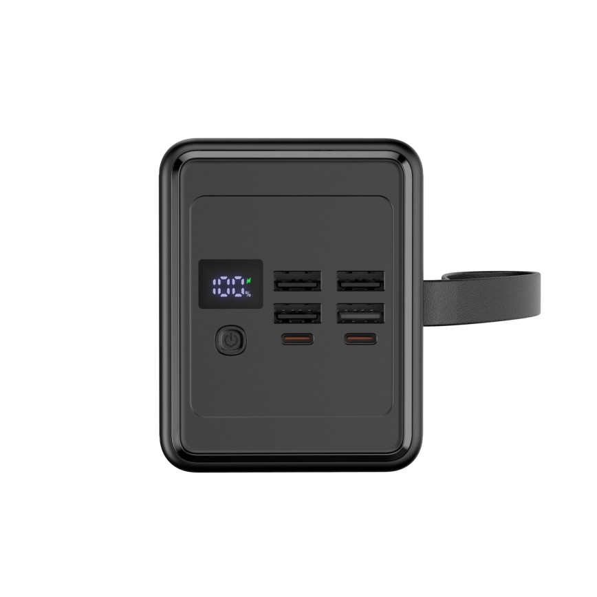 Power Bank 70000 mAh 20W Power Delivery, 4x USB-A + 2x USB-C, lanternă LED și cablu USB-C 1m, negru