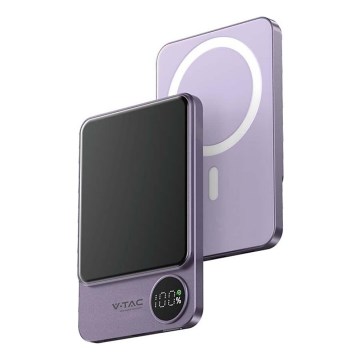 Power Bank cu ecran și încărcare wireless Power Delivery 5000mAh/20W/5V violet
