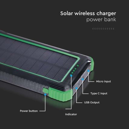 Power Bank solară Power Delivery 10000mAh/10W/5V negru