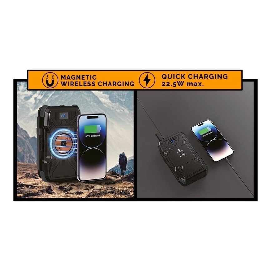Viking - Powerbank 20000 mAh Power Delivery 22,5W cu lanternă LED, încărcare wireless și panou solar