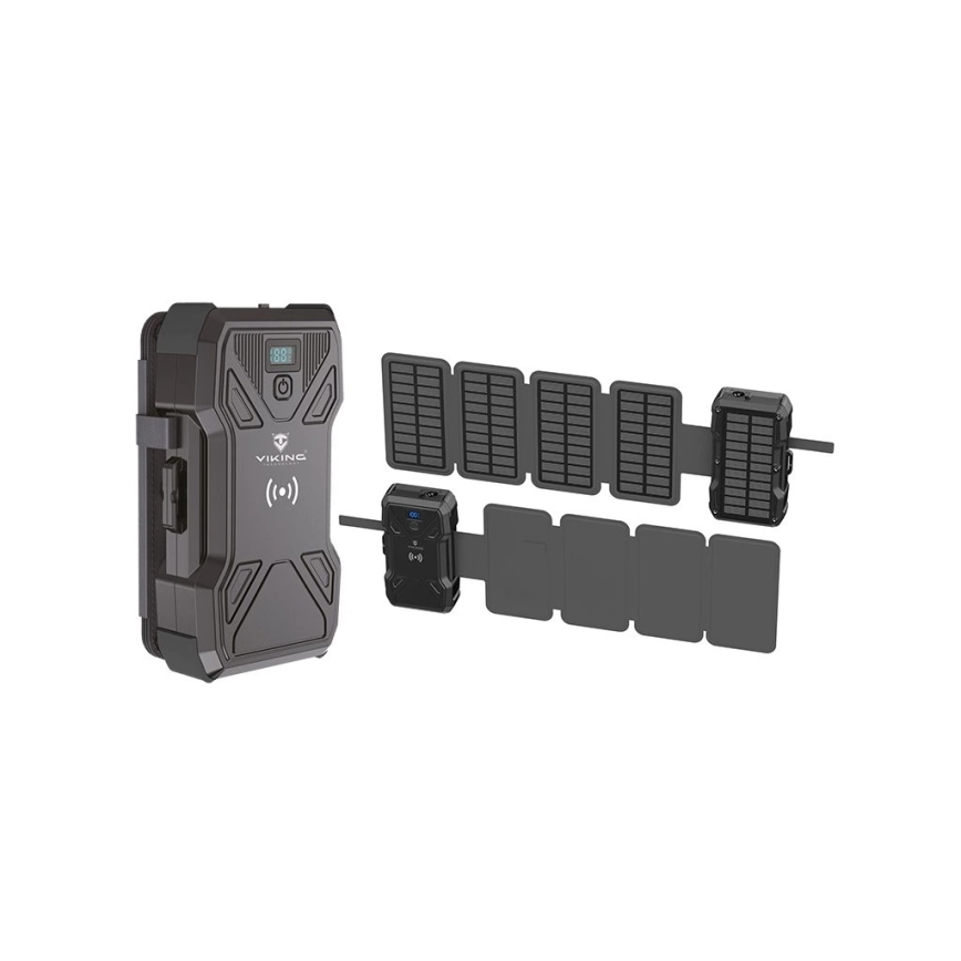 Viking – Powerbank cu lanternă LED, încărcare wireless și panou solar, Power Delivery 22,5 W / 30.000 mAh