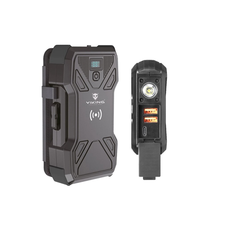 Viking – Powerbank cu lanternă LED, încărcare wireless și panou solar, Power Delivery 22,5 W / 30.000 mAh