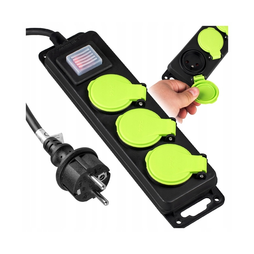 Prelungitor 20m cu 3 prize și întrerupător IP44