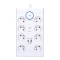 Prelungitor 8 prize Tip E cu întrerupător și protecție la supratensiune + 1xUSB-A + 1xUSB-C 2m alb