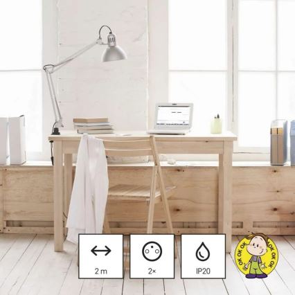 Prelungitor cu 2 prize, 2 porturi USB-A și 1 port USB-C, 1,4 m