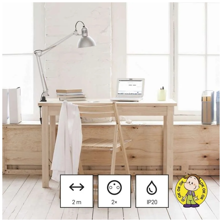 Prelungitor cu 2 prize, 2 porturi USB-A și 1 port USB-C, 1,4 m