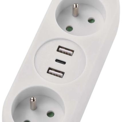 Prelungitor cu 2 prize, 2 porturi USB-A și 1 port USB-C, 1,4 m