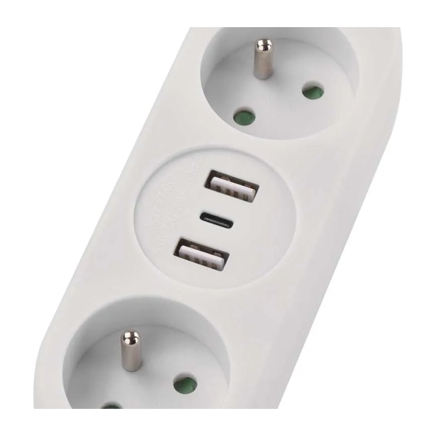 Prelungitor cu 2 prize, 2 porturi USB-A și 1 port USB-C, 1,4 m