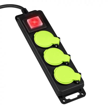 Prelungitor cu 3 prize și întrerupător, 5 m, IP44