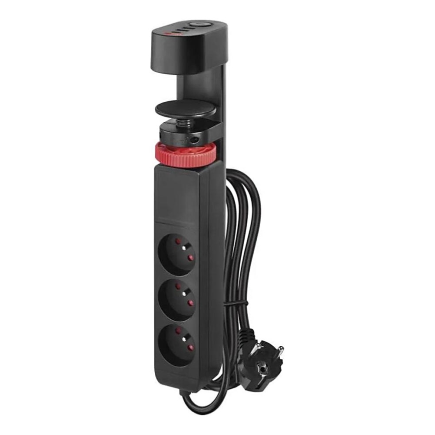 Prelungitor cu element de fixare de blat 3Z + 3xUSB 1,5m negru