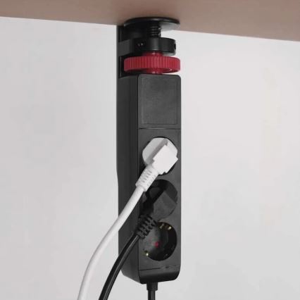 Prelungitor cu element de fixare de blat 3Z + 3xUSB 1,5m negru