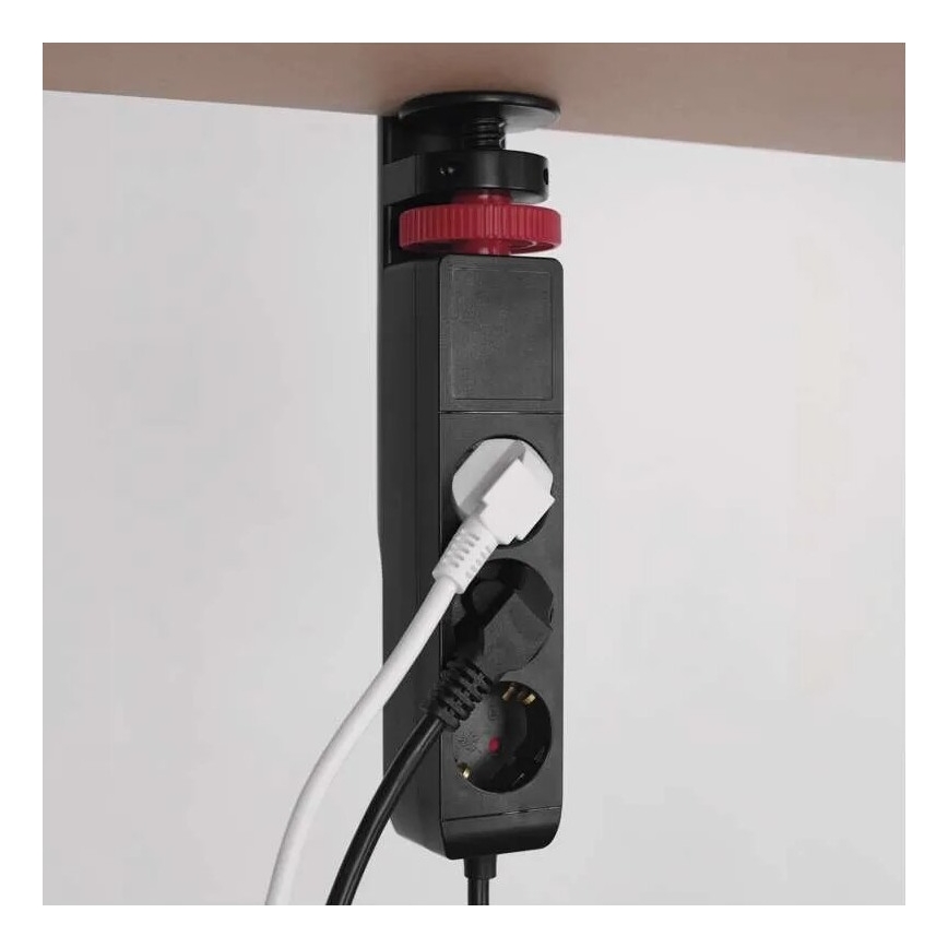 Prelungitor cu element de fixare de blat 3Z + 3xUSB 1,5m negru