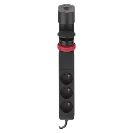 Prelungitor cu element de fixare de blat 3Z + 3xUSB 1,5m negru
