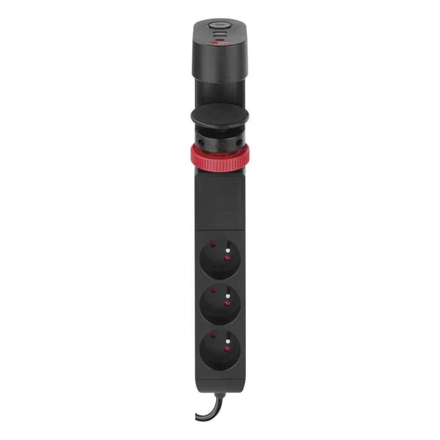 Prelungitor cu element de fixare de blat 3Z + 3xUSB 1,5m negru