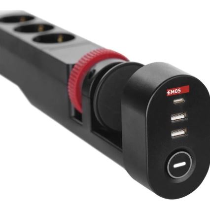 Prelungitor cu element de fixare de blat 3Z + 3xUSB 1,5m negru
