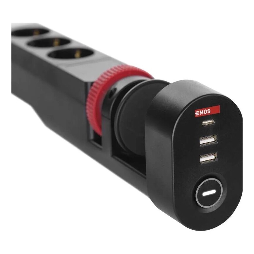 Prelungitor cu element de fixare de blat 3Z + 3xUSB 1,5m negru