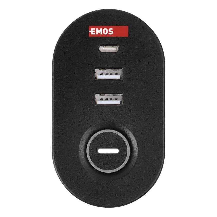 Prelungitor cu element de fixare de blat 3Z + 3xUSB 1,5m negru