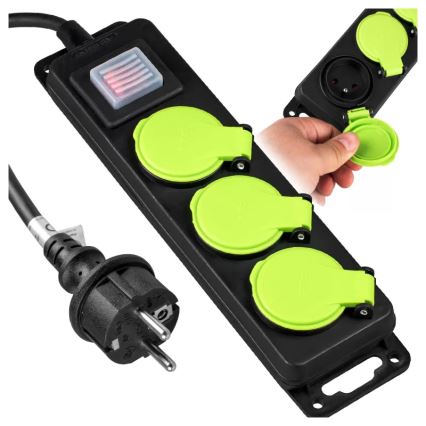 Prelungitor cu întrerupător, 3 prize, 3 m, IP44