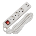 Prelungitor cu întrerupător, 3 prize Schuko, 2x USB-A + 1x USB-C, 3 m, alb
